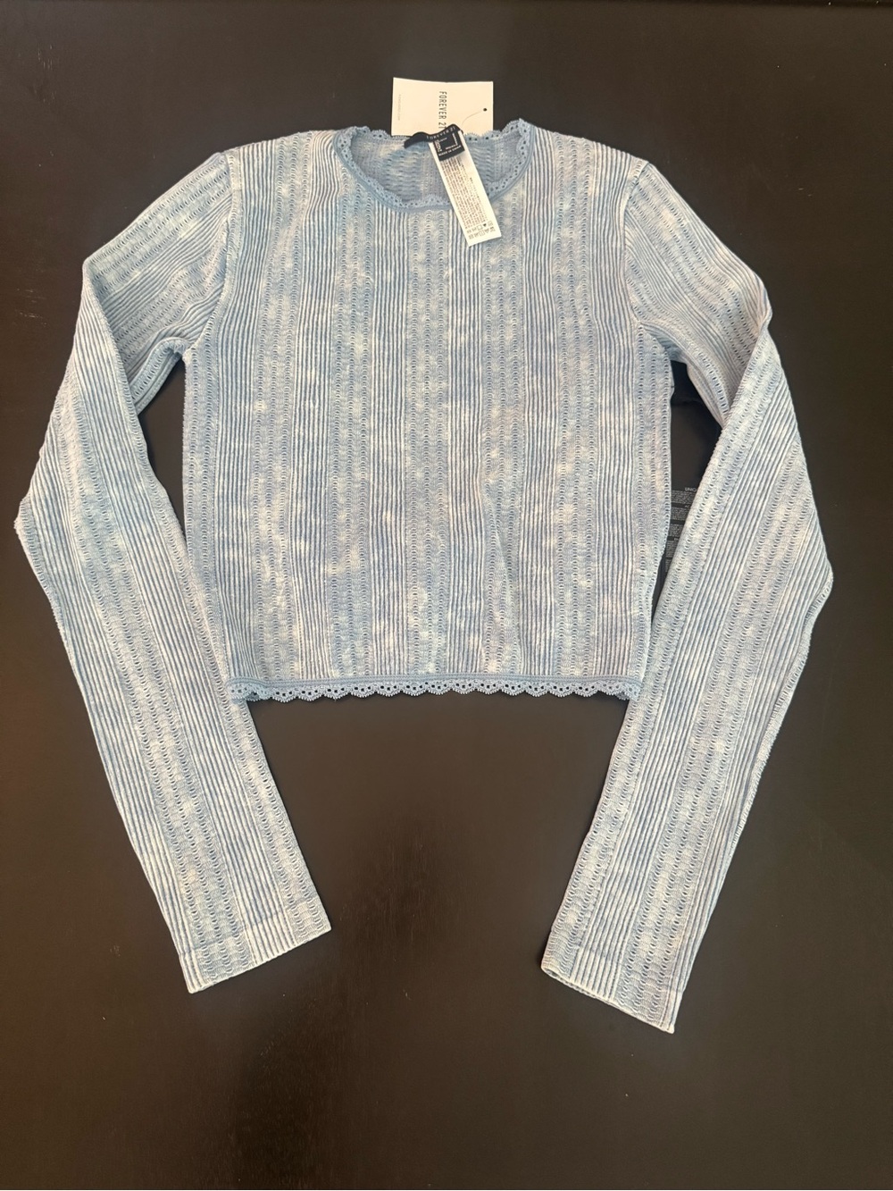 Forever 21 Light Blue Ribbed Long Sleeve Crop Tee